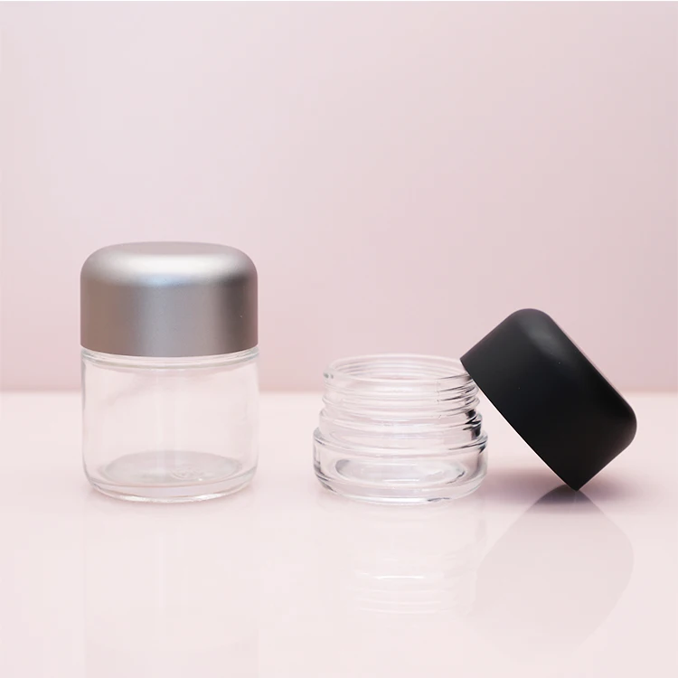 60ml 120ml 240ml glass childproof container clear round custom logo cbd weed 3.5g hemp wax jar with child resistent black