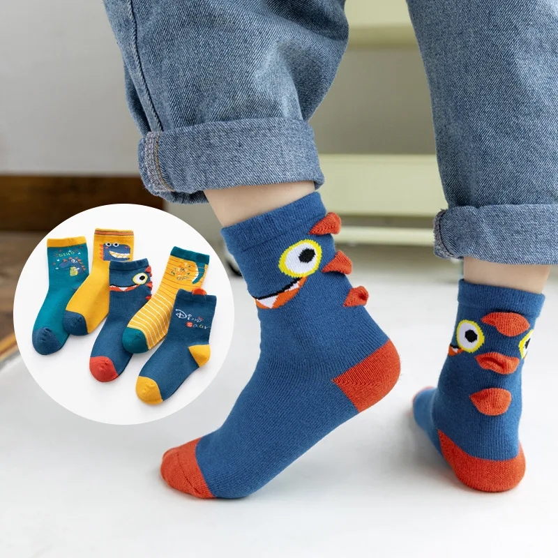 Wholesale Kid New Cartoon Dinosaurs Simple Colored Infant Crew Kids Floor Cotton Sport Winter Baby Tube Socks