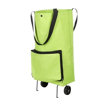 wholesale green foldable folding wheel custom logo shopping cart trolley bags