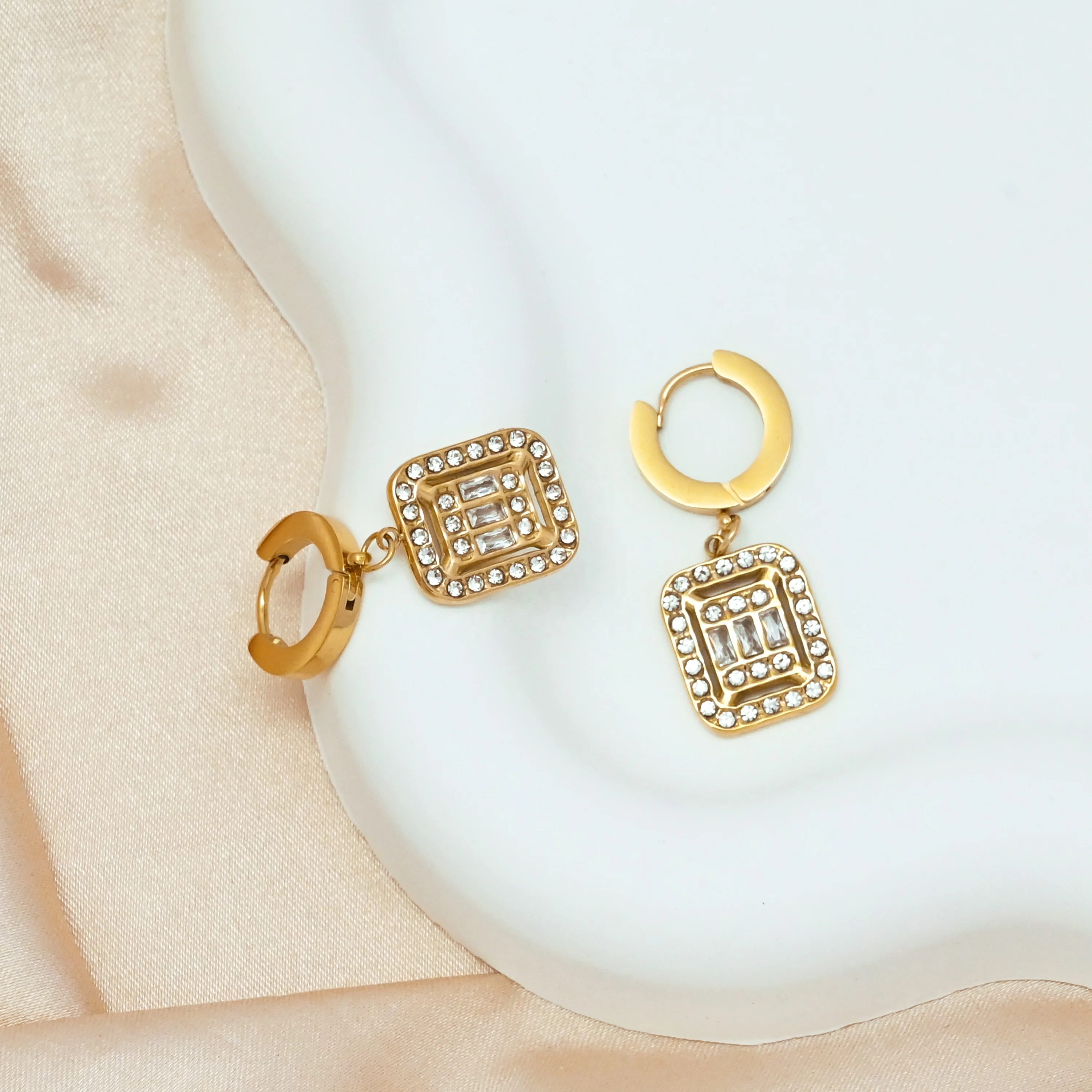 Rectangular Baguette Geometric Pendant Earrings Wholesale Gold Plated Stainless Steel Popular Fashion Women Jewelry