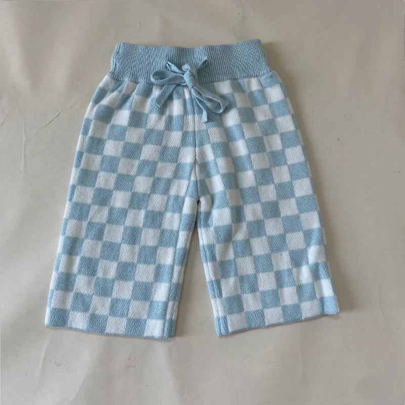 100% cotton baby knit blue checker pants