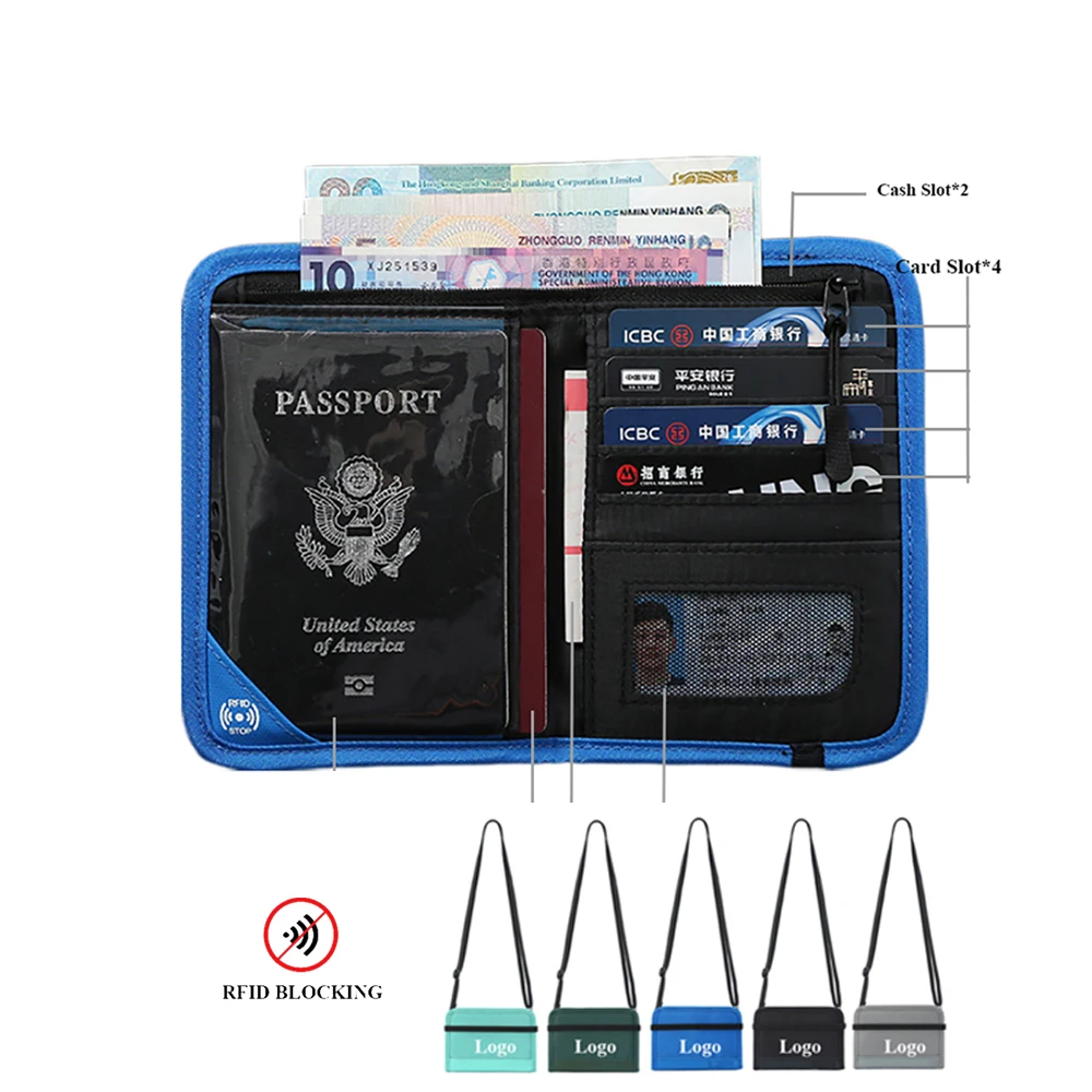 RFID Blocking Security Lightweight Cross Body  Passport Holder Slim Travel Neck Wallet Gifts for Family Women Men Travel Pouch