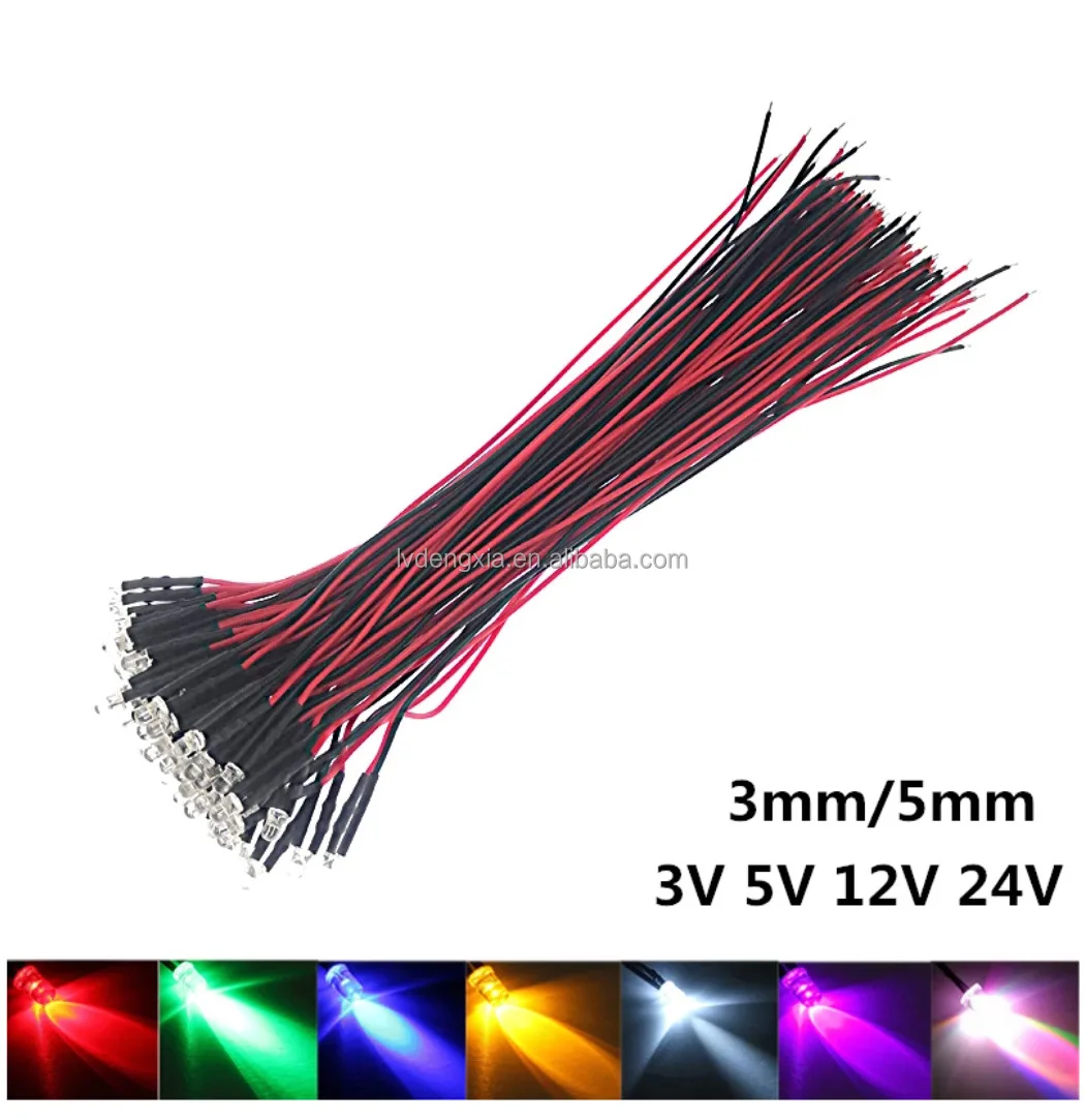 3mm 5mm 10mm 8mm DC 24V 12V Clear Flashing Blue LED Diode 20cm Cable Holder Pre Wired Light Emitter