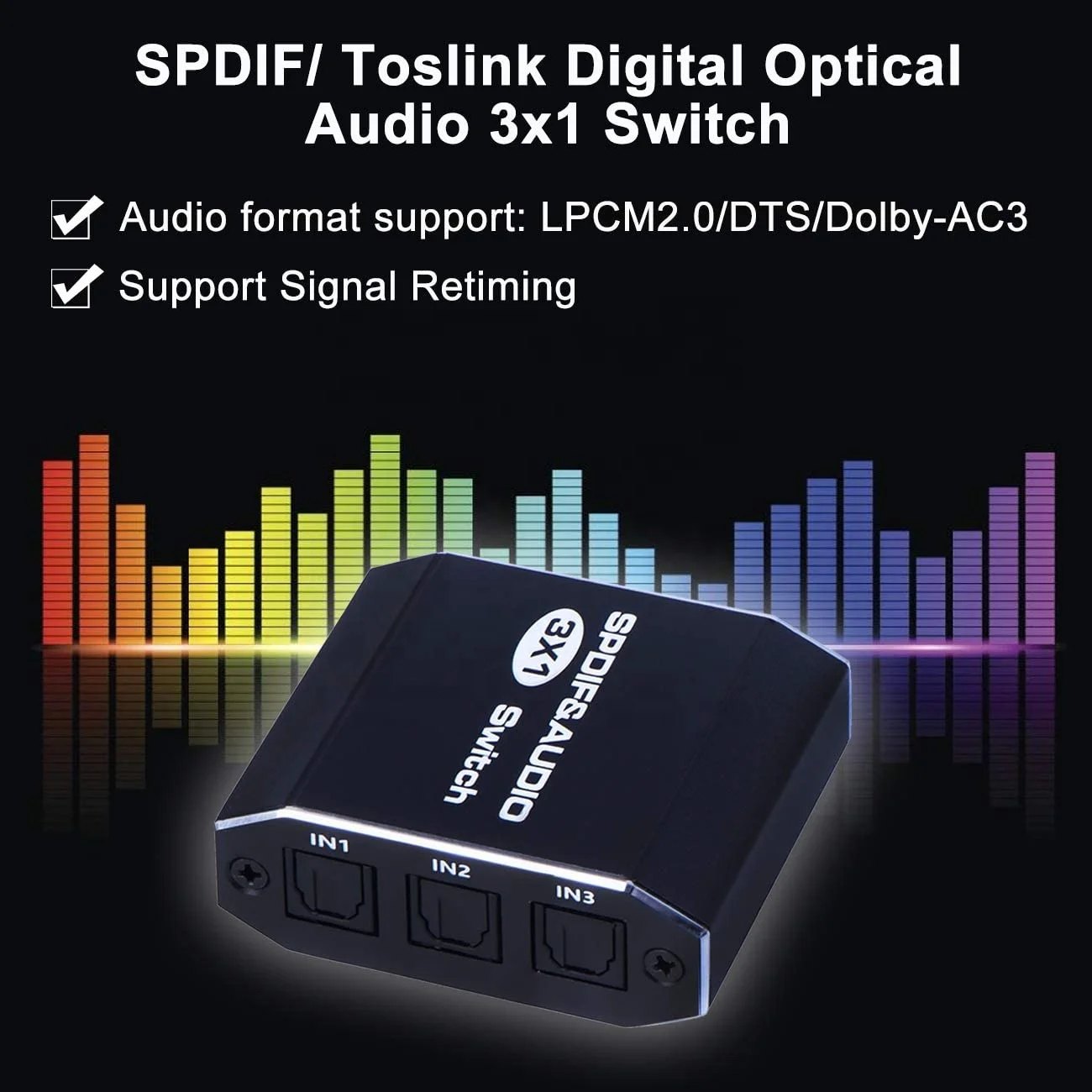 OZG2 Digital SPDIF Toslink Optical Fiber Audio Switch 3 in 1 Out with Optical Cable Support Digital & DTS 5.1, PCM Stereo LPCM