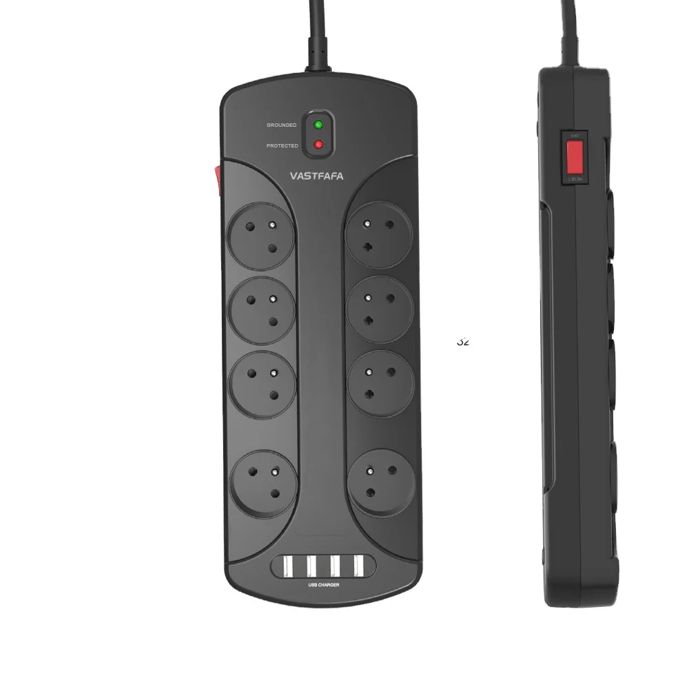 Vastfafa factory supply electric plug socket electric extension 8 outlets power strip with surge protector