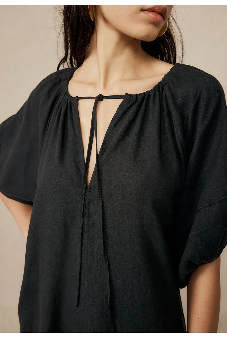Spring Fashion Luxury Clothing Big Puff Sleeves Square Neck Pleated Bodice Sexy Tie Backless Mini Dress