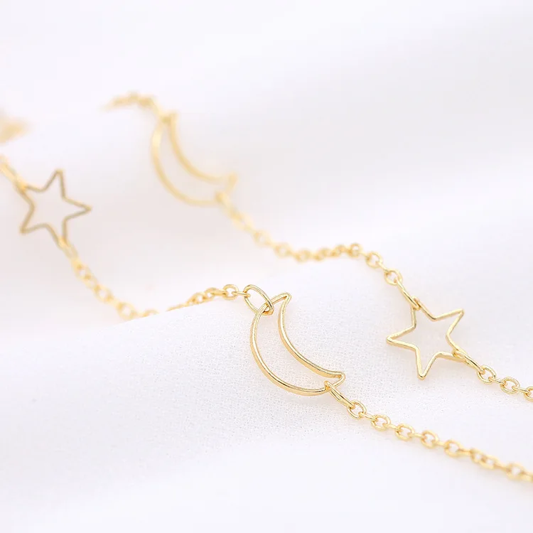 NANA high quality 14k italian gold plated chain,2mm brass gold chain with stars and moons