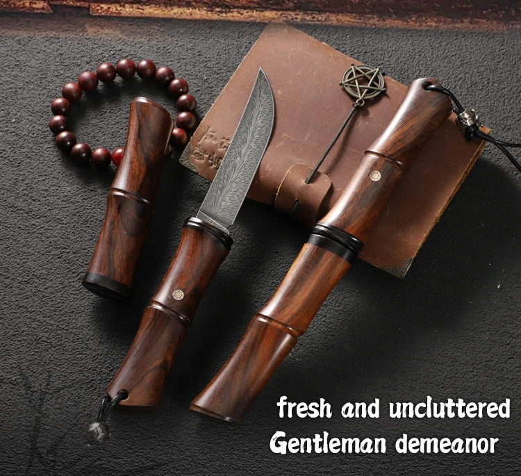 High Quality Yunxiao Bamboo Damascus Fixed knife Outdoor Survive Tools Pocket Knife Camping Knife RTS Customized Logo