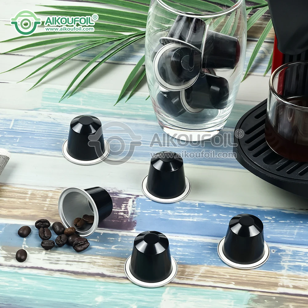 Customization Roll Sheet Lid Black Pods Compatible Aluminium Foil Coffee Machine for Capsule AIKOU