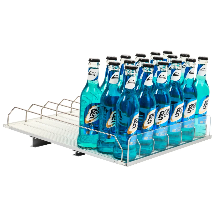 Walk in cooler display racks fiberglass roving shelf roller beverage glide system flex gravity roller shelf