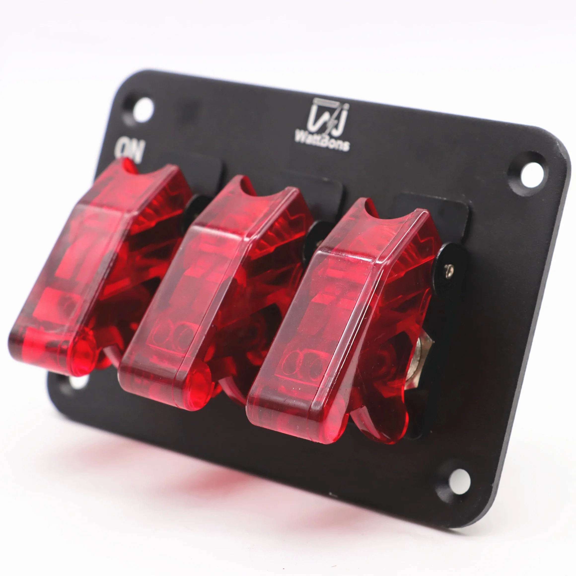 WattBons 3 Gang Toggle Switch on off on 12V Toggle Light Switch Panel with LED Light and Flip Cover Switch Plate