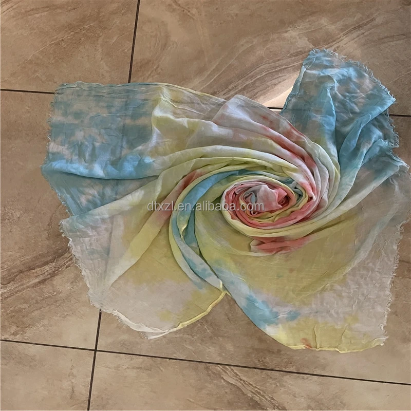 High quality polyester scarf breathable light watercolor printing tie-dye shawl Muslim women