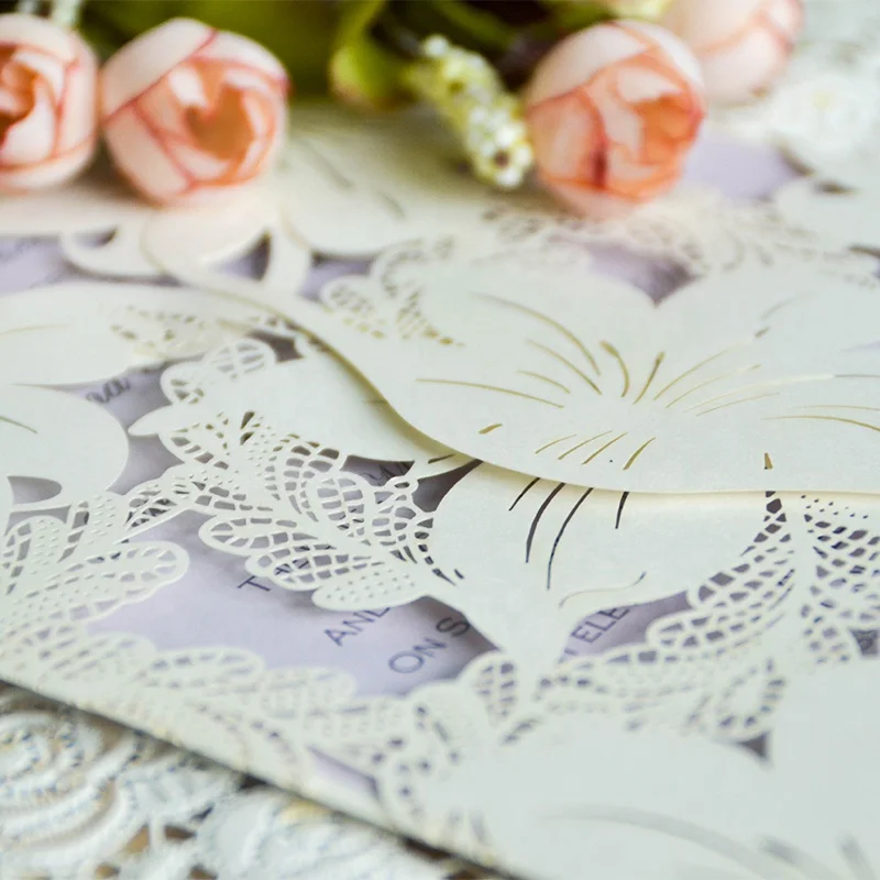 2021 Laser cut flower theme wedding invitation card gift card