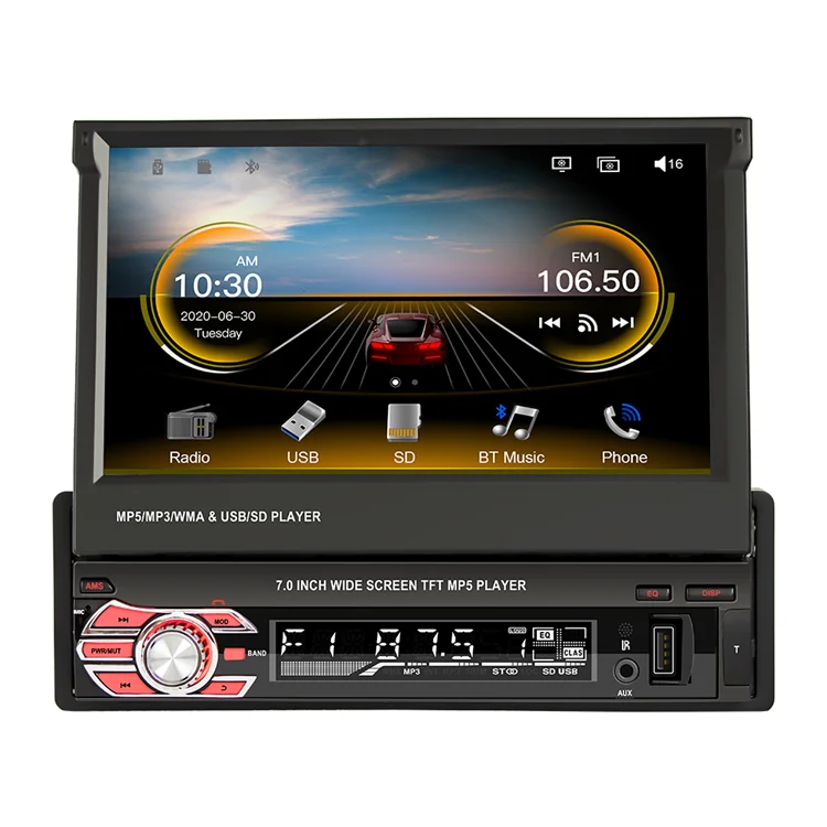 Lancol 7 Inch Automatic Telescopic Digital Panel Single Din Touch Screen Car Dvd Player Mp5 Aux Stereo Auto Radio