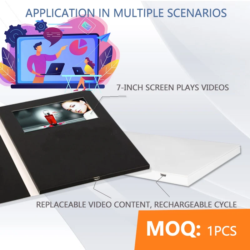 Promotional advertising A5 7 inch lcd video booklet business wedding invitation blank video and digital photo book