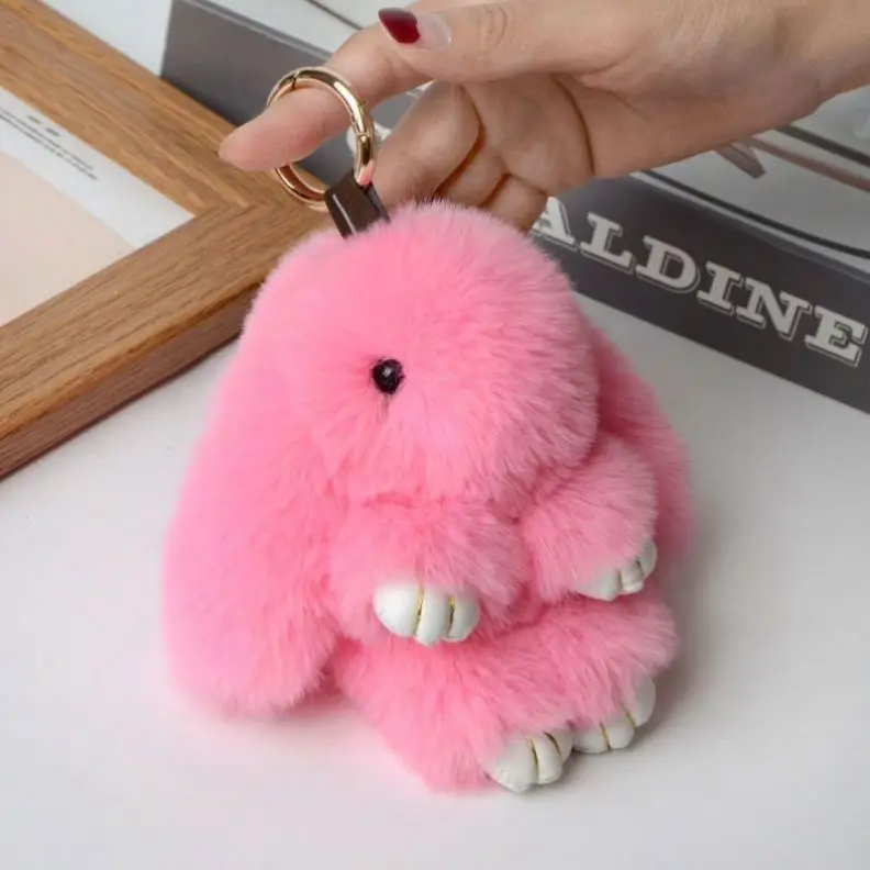 Bunny Plushie keychain toy Cute Soft Faux Fur Fluffy Bunny Pom Pom Key Chain bag charm Pendant Plush Doll Fluffy Rabbit Keychain