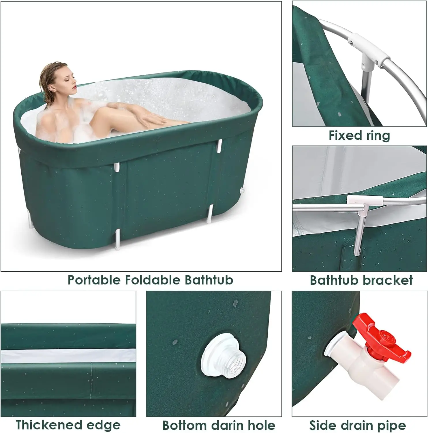 Portable Bathtub Foldable Tub for Adults Bath Tub with Backrest Suitable for Ice or Hot Bath