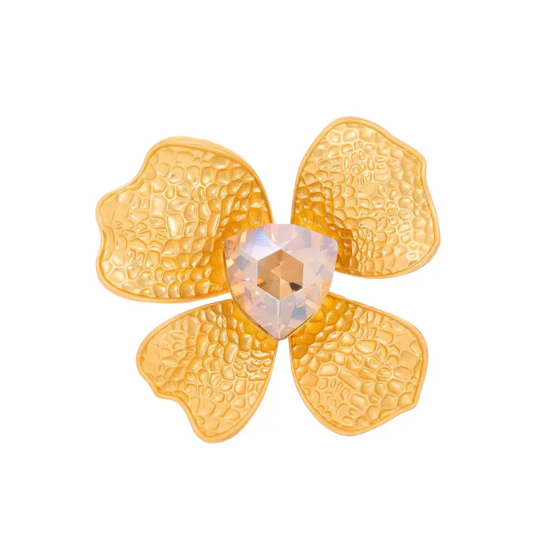 DRFG006 Medieval European And American Exaggerated Artificial Crystal Brooch Matte Gold Personalized Flower High-end Brooch Clip