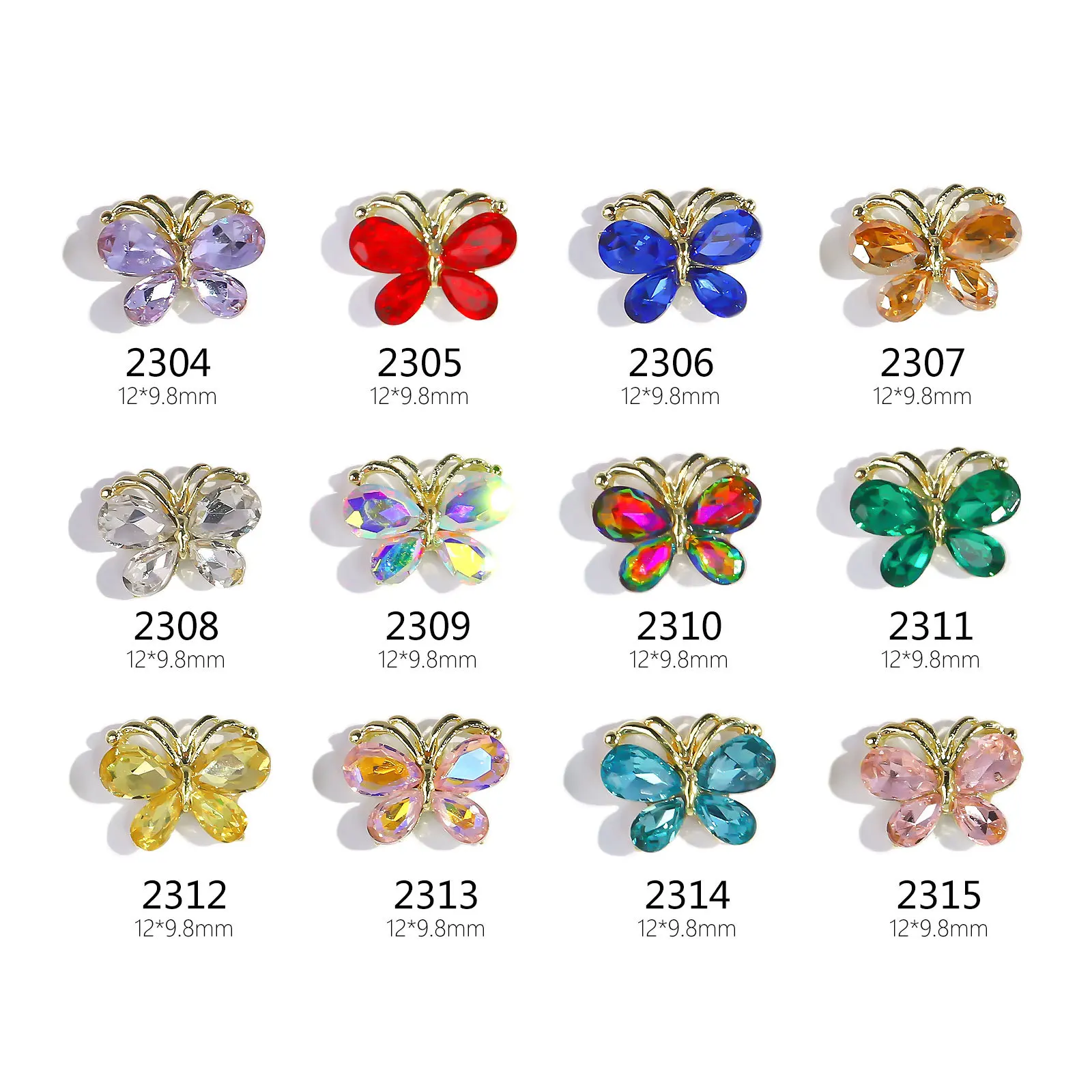Newest Fashion 3D Gold Butterfly Nail Charms Alloy Nail Diamonds Charms for Acrylic Nails