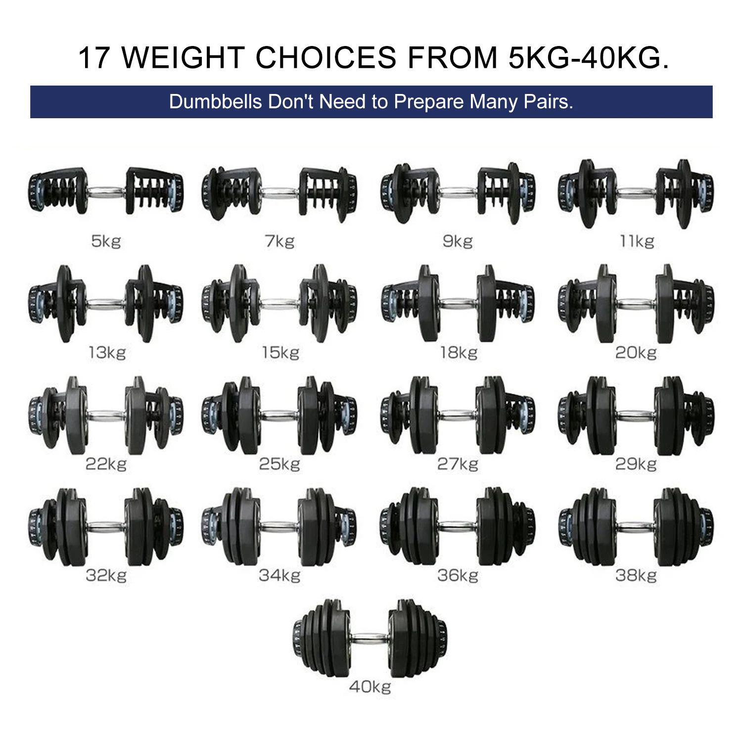 Gym Equipment Fitness Workout Free Weights 40KG Adjustable Dumbbells Multi Functional TPE 90LB Adjustable Dumbbell