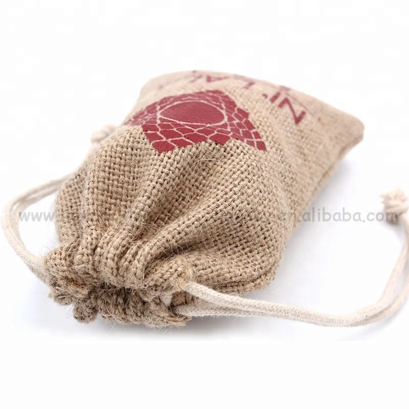 Wholesale Custom logo double drawstring small hemp walnut nut pouch screen printed coffee bean burlap packaging bag