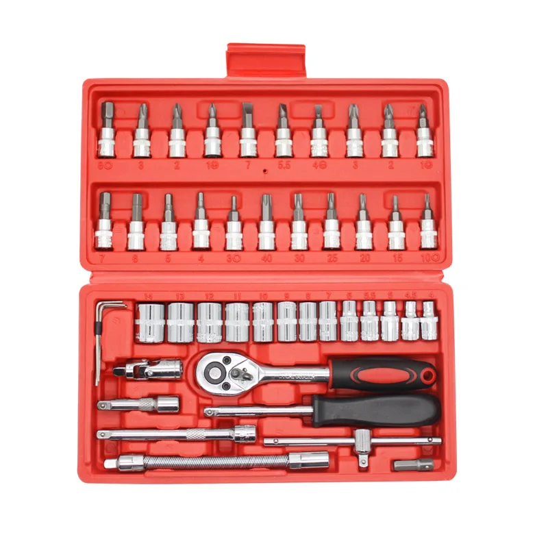 46 pcs socket tool set for car motorcycle and bike home hand maintenance DR socket combination tool kit