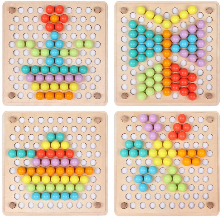 Kids Wooden Peg Board Beads Game Puzzle Color Sorting Stacking Art Toys Educational Montessori Games