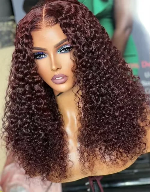 Reddish Brown Wine Red Water Wave Curly 13x4 Lace Front Wig HD Lace 99J Glueless Brazilian Human Hair Wig Cuticle Aligned Hair