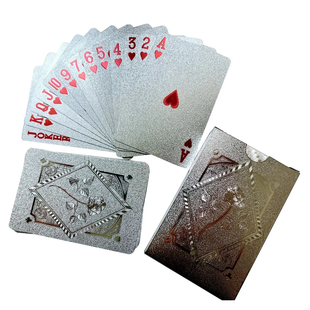 New Arrival Rose Grid Back Side Gold Silver PET Playing Cards Foil Printing Washable Poker Card Deck Plastic Playing Poker Cards