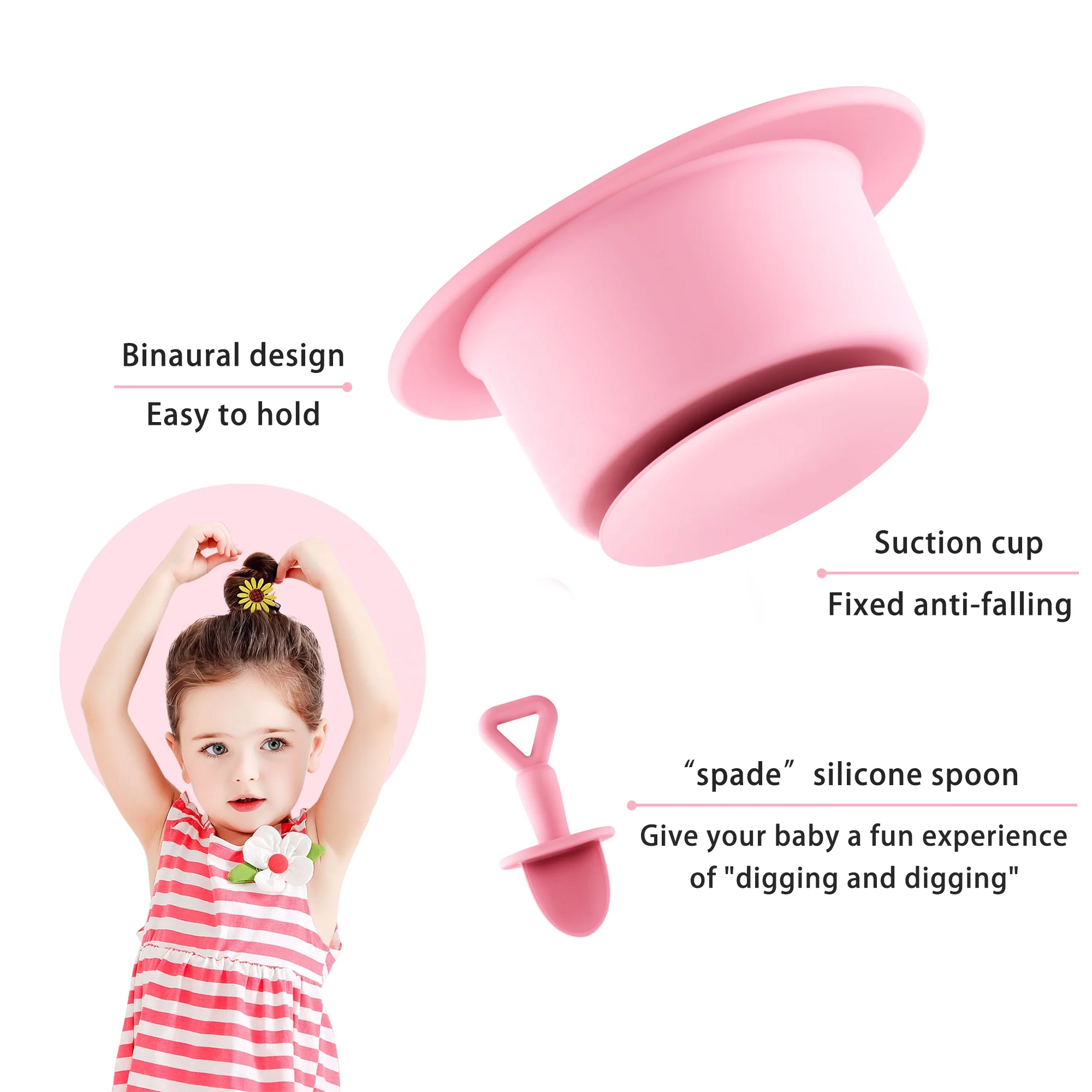 Food Grade Non Toxic Silicone Baby Funny Toddler BPA Free Non Spill Kid Snack Suction Bowl Baby Tableware Feeding Set With Spoon