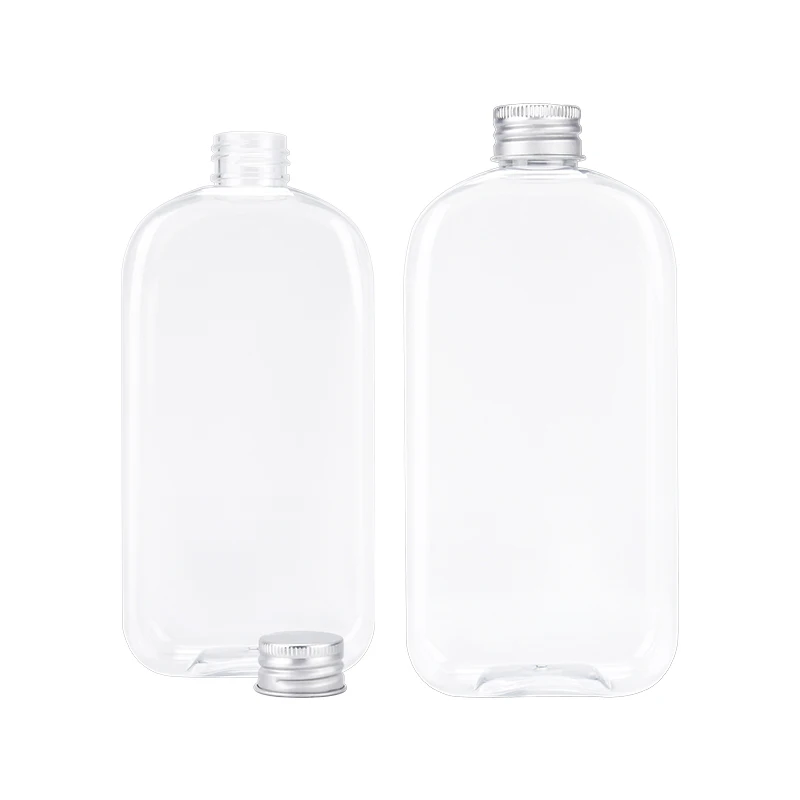 250ml 300ml 350ml 400ml Disposable Pet Plastic Milk Tea Juice Flat Beverage Drink Bottle with Lid