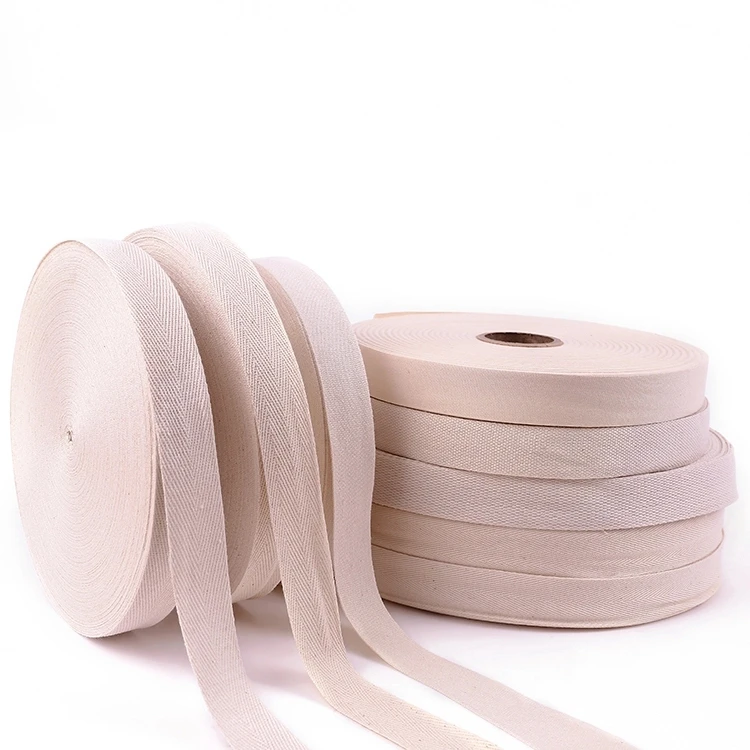 bias tape cotton China Goods Wholesale Natural White Herringbone Bias Tabby Webbing Strap 100% Cotton Woven Webbing