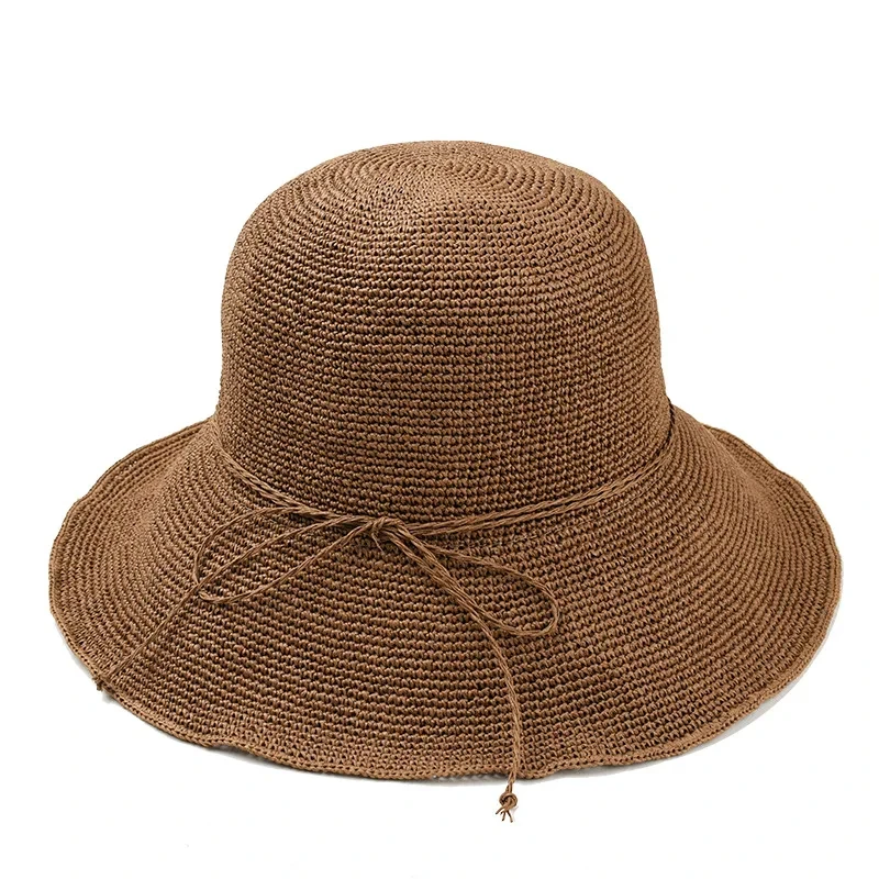 2024 Summer High Quality Fancy Fine Paper Straw Crocheted Beach Hat Colorful Bucket Straw Hat Women