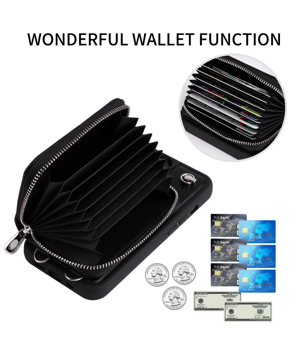 New Organ Insert Black Card Round Label Lock Suitable for iPhone 14 Card Holder Phone Case 13promax 12pro Cord 11 Leather Cover