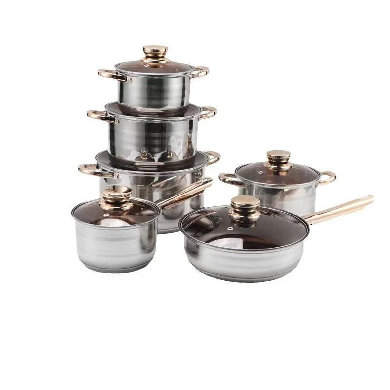 Good quality stainless steel pans and pots luxury cookware set soup pot and steel pot premium cookware set
