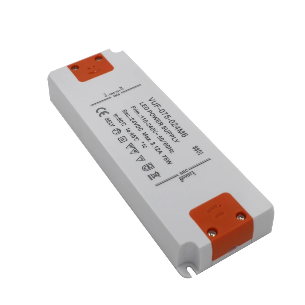 IP20 ultra slim plastic shell power supply ac to dc 6w 12w 20w 30w 48w 60w 75w 100w 12v 24v class 2 LED driver 110v 240v ac