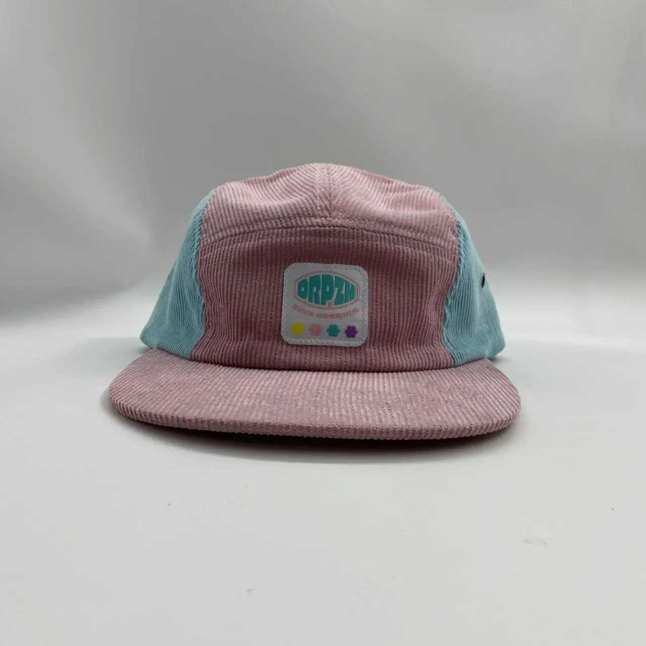 Custom Two Tone Corduroy Hat Wholesale 5 Panel Camp Cap Hat Five Panel Hat Cap With Patch Logo