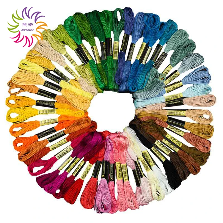 ZHAONUO 8m 6ply colorful yarn set china manufacturers price hand cotton polyester embroidery threads for embroidery