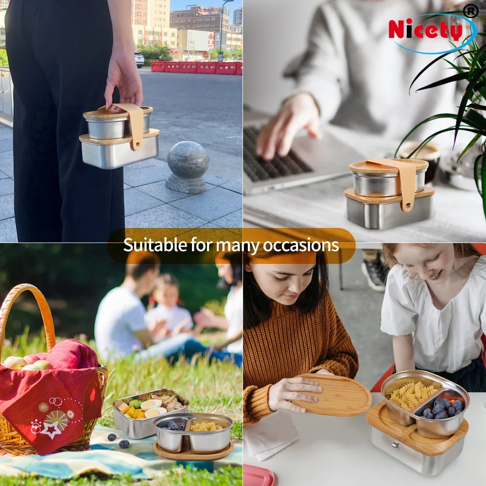 Ланч-бокс Nicety Bento с бамбуковыми крышками полный контейнер для еды набор взрослых экологически чистые пищевые контейнеры детей