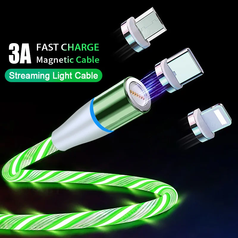  1 m 2m 3A свет течет USB type-c для быстрой зарядки 3 в Магнитный кабель и передачи данных iPhone