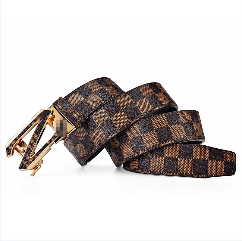high quality leather belt Z buckle plaid leather belt luxury Business Automatic belts leather men genuine