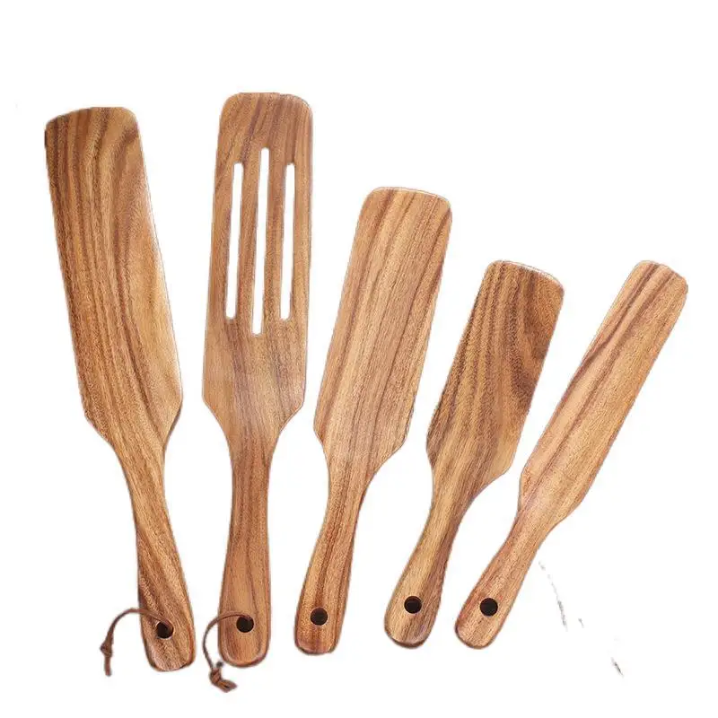 Kitchen non-stick cookware set handle lengthened cooking spatula teak wooden spurtles