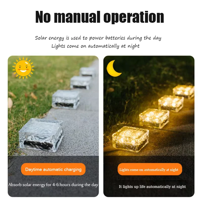 Solar Brick Lights, Glass Outdoor Waterproof Rgb Led Brick Paver Lights Landscape Lighting for Garden Patio Pathway