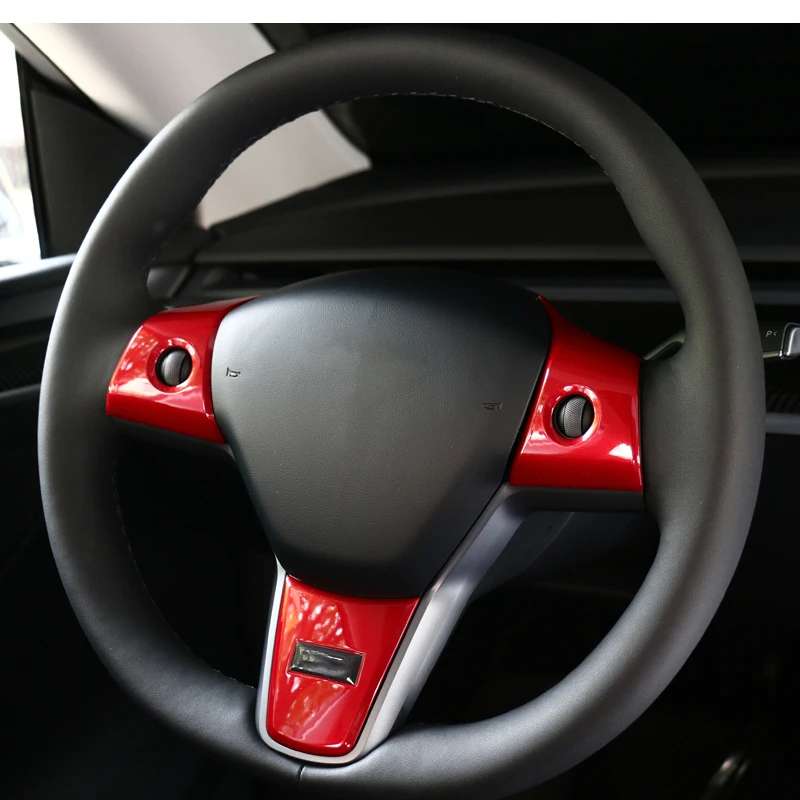Car Pattern ABS Steering Wheel Cover Protector Decoration Sticker For Tesla Model 3