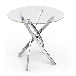 Verified Factory Glass Furniture Modern Nordic Metal Framed Small Round Glass Dining Table for Space Saving