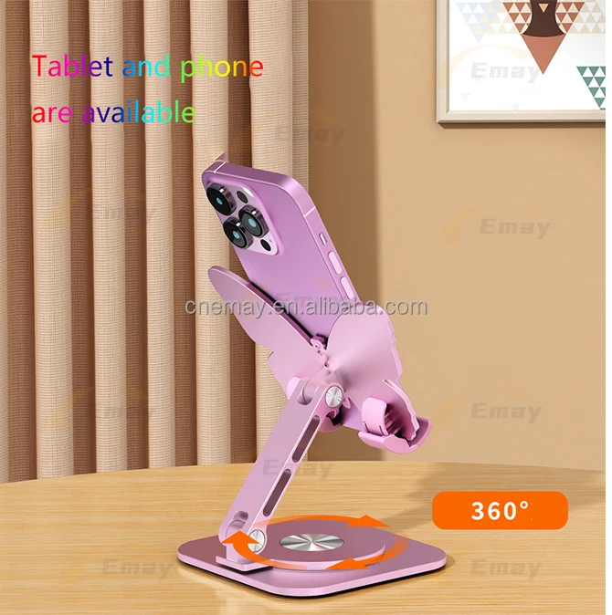 New design pink butterfly Shape Aluminum alloy phone tablet stand  foldable  and portable free standing