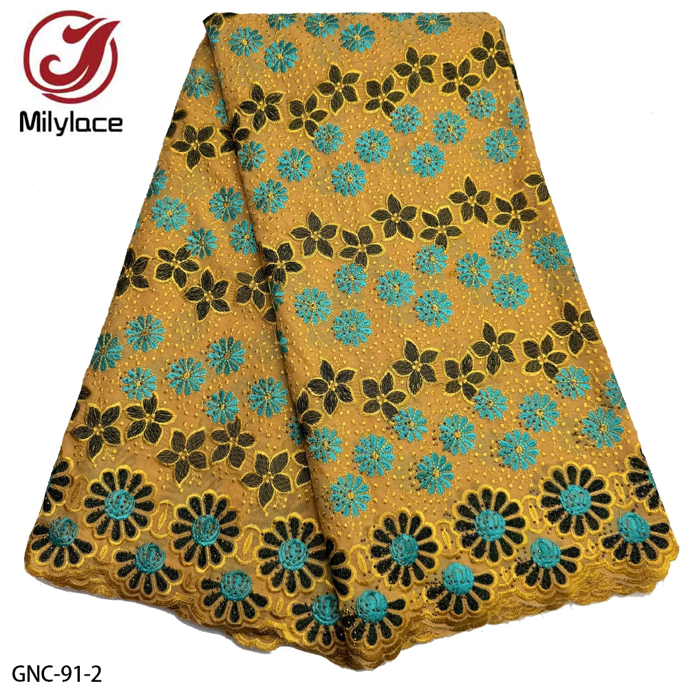 Wholesale African 100% Cotton Swiss Lace Fabric Flower Embroidery Cotton Lace Fabric For Making Dress