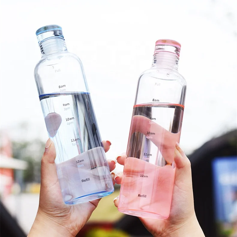 Wholesale 500ML Borosilicate Glass Sports Portable Bottle With Time Marker Colored Drinking Glass Water Bottle