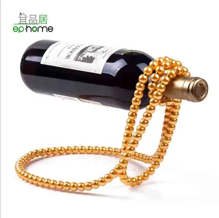 
Luxury vintage floating black gold white pearl chain suspension necklace wine bottle rack/holder gift craft Bar Home Decor 