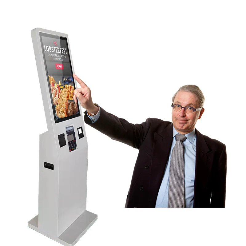hot selling factory 43-inch free stand windows Android OS QR camera RFID recognition payment order menu restaurant lcd kiosk